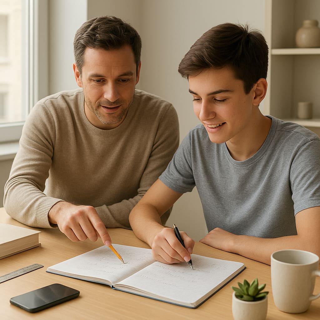 Einzelunterricht am Schreibtisch mit Tutor und Schüler